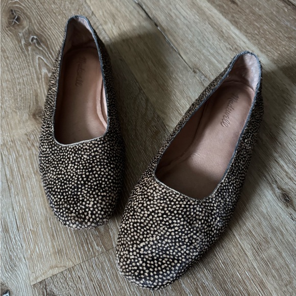 Madewell Cory Leapard Pony Hair Animal Print Textured Brown Cream Flats Size 7.5
